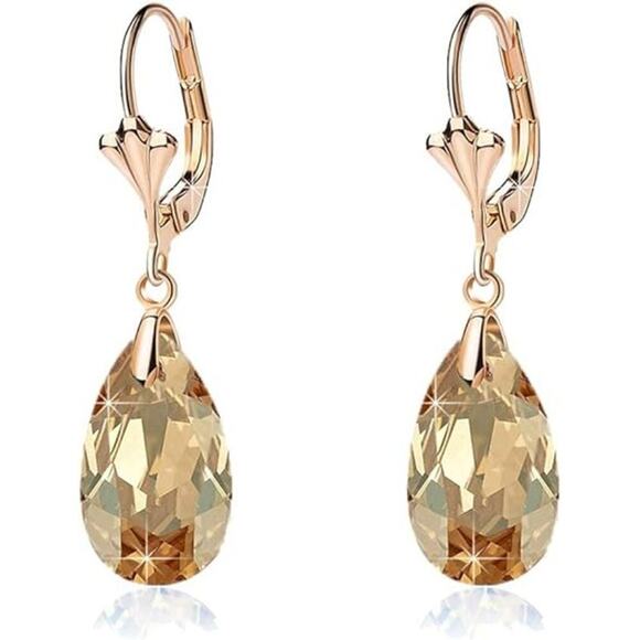 Unbranded Jewelry - 14K Gold Plated Austrian Crystal Teardrop Leverback Dangle Earrings for Women